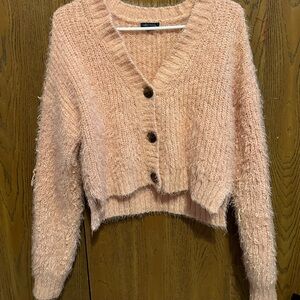 Pink shimmer sweater button up